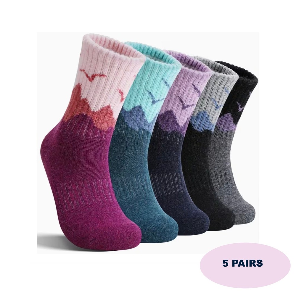 Quality Unisex Hiking Crew Socks 5‎ Pairs Green Colorful Casual One Size NEW